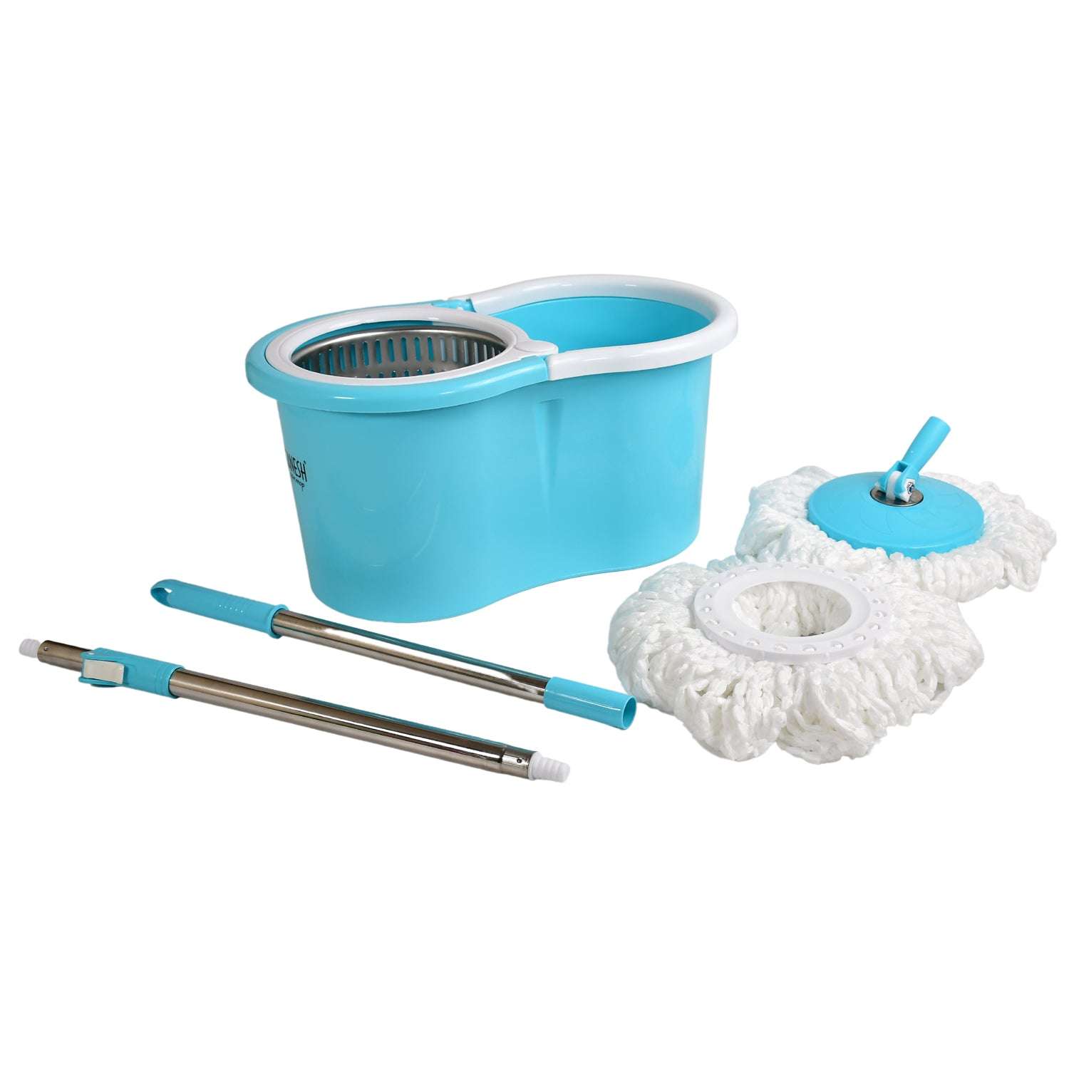 Rapid Steel Spinner Bucket Mop 360 Degree Self Spin Wringing With 2 Absorbers For Home And Office Floor Cleaning Mops Set - LootFaat