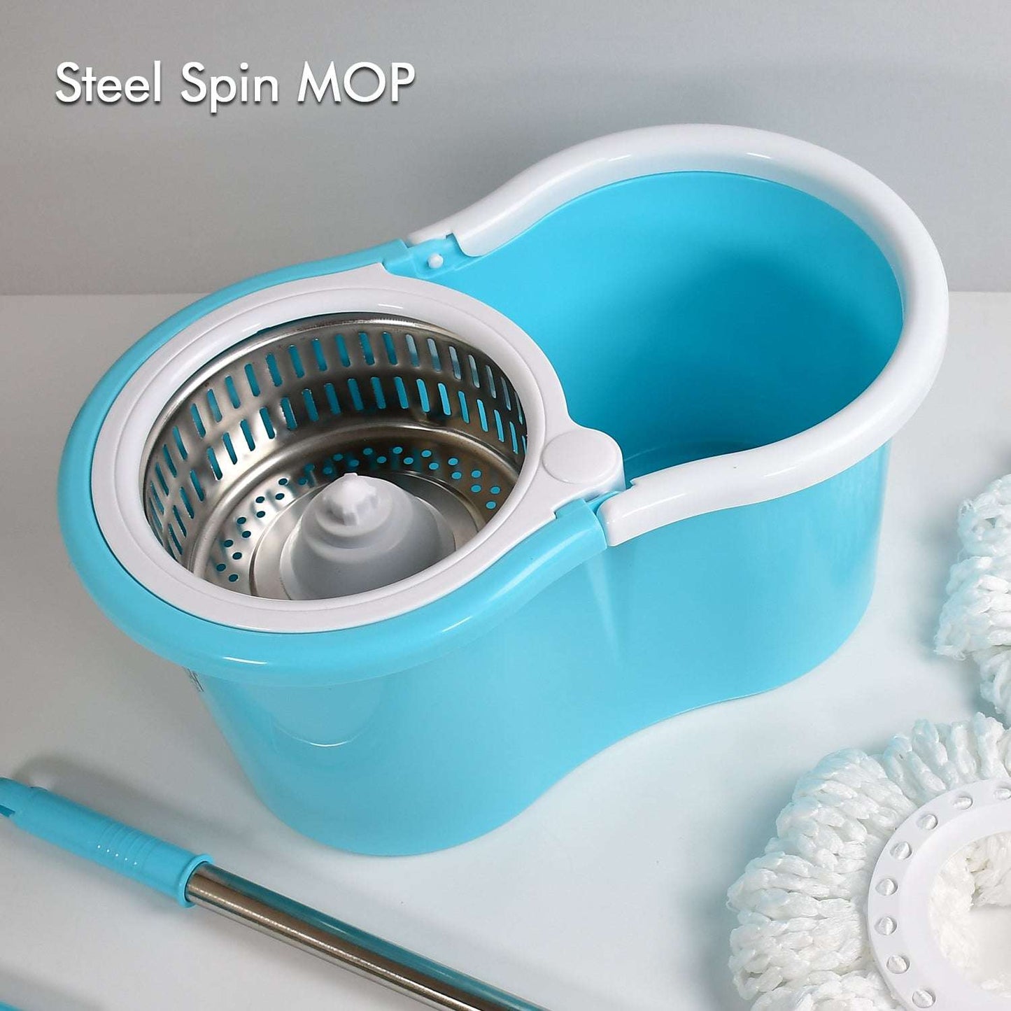 Rapid Steel Spinner Bucket Mop 360 Degree Self Spin Wringing With 2 Absorbers For Home And Office Floor Cleaning Mops Set - LootFaat