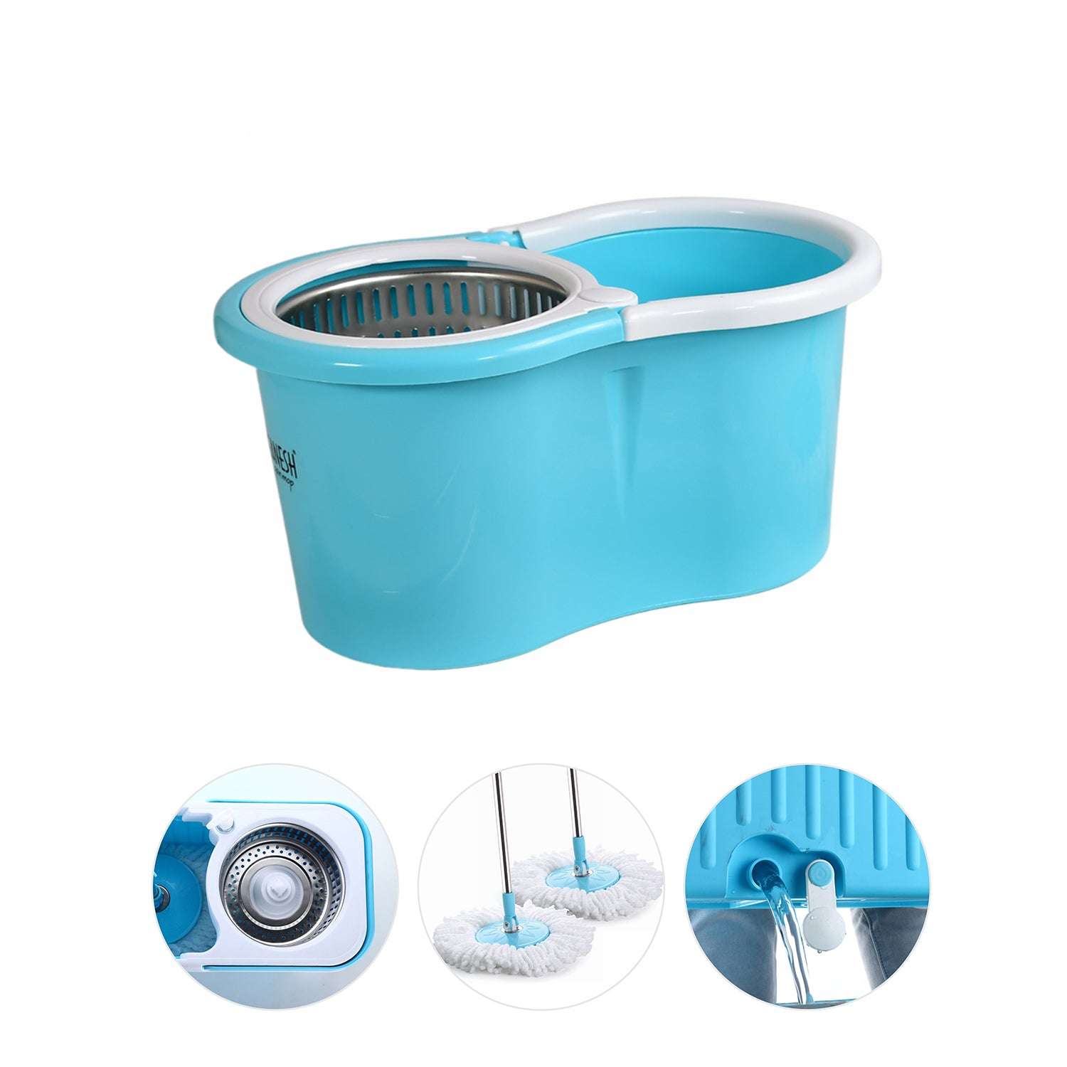 Rapid Steel Spinner Bucket Mop 360 Degree Self Spin Wringing With 2 Absorbers For Home And Office Floor Cleaning Mops Set - LootFaat