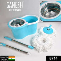 Rapid Steel Spinner Bucket Mop 360 Degree Self Spin Wringing With 2 Absorbers For Home And Office Floor Cleaning Mops Set - LootFaat