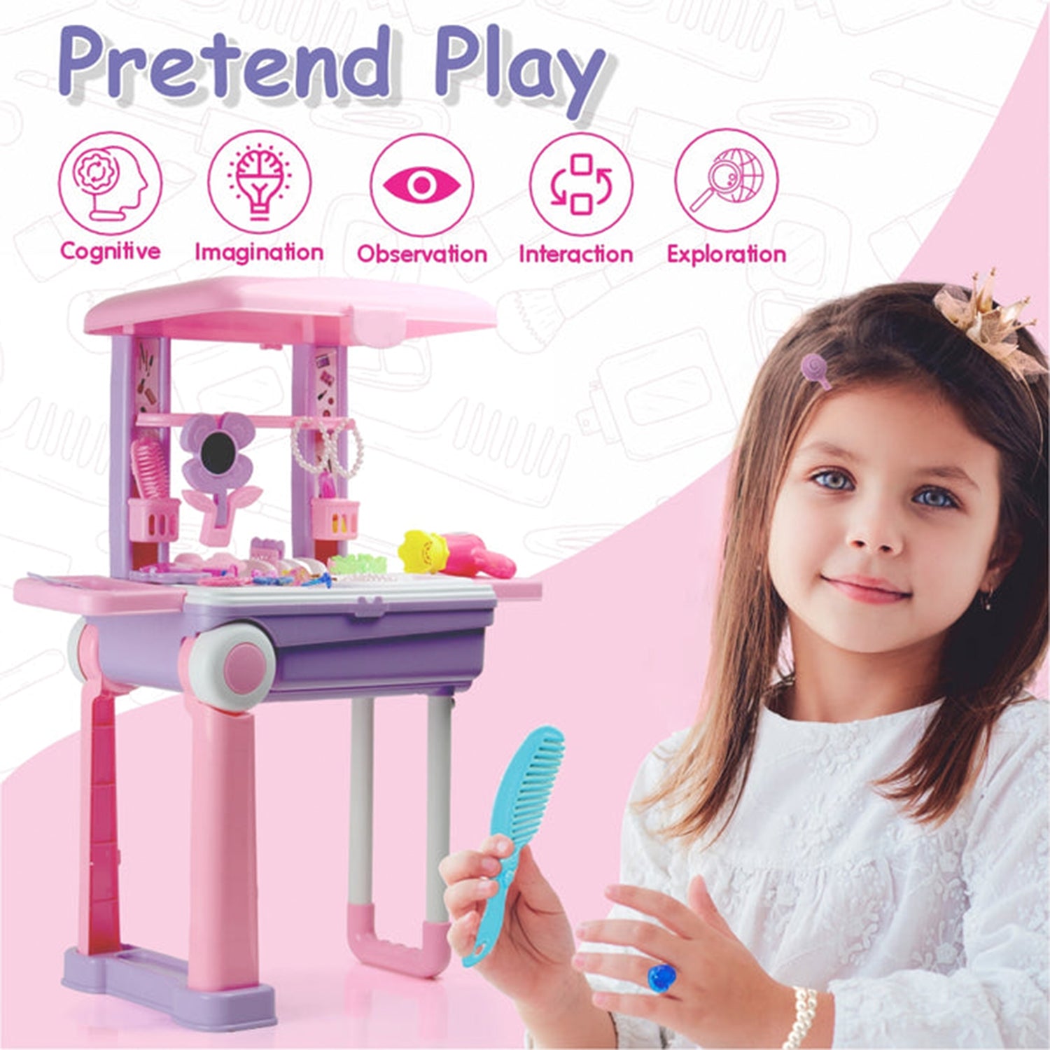 Big Beauty Set Suitcase On Wheel The Ultimate Beauty Set On Wheels For Girls Makeup Kit Is Easy To Clean  Use Portable Beauty Set With 25 Pieces For 3 Years Bis Approved. (Beauty Set Trolley) - LootFaat