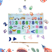 Wooden Number Puzzle Match Board And Magnetic Rod - LootFaat