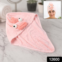 Cartoon Microfiber Hair Drying Towel Wrap with Button