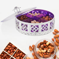 Multipurpose Dry Fruit Box 4 Section Dry Fruit Round Silver Gift Box (1 Pc) - LootFaat