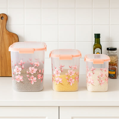 Square 3 Pcs Floral Printed Airtight Storage Container Set  Approx 2.8 Ltr 4.5 Ltr 6.9 Ltr (3 Pcs Set) - second image