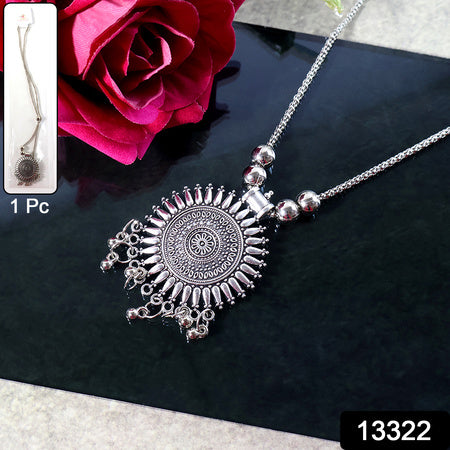 Oxidised Silver Traditional Long Necklace (1 Pc)