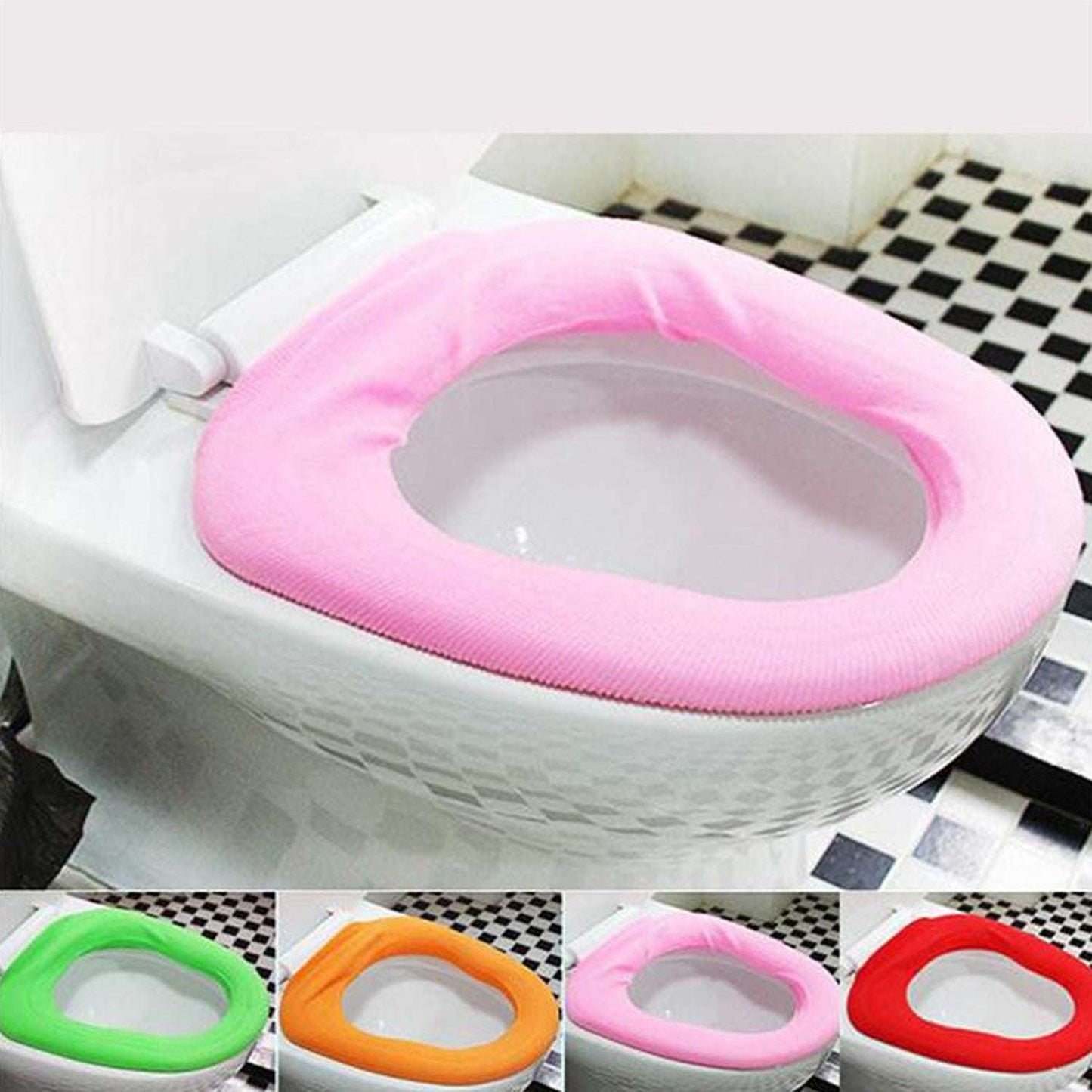 Bathroom Soft Thicker Warmer Stretchable Washable Cloth Toilet Seat Cover Pads (1pc) - LootFaat