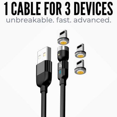 3 In 1 Magnetic Usb Charging Cable  Usb-c Android And Lightning With Extra Protecting Nylon Strong Magnetic Cable With Full Rotation Support Fast Charging - second image