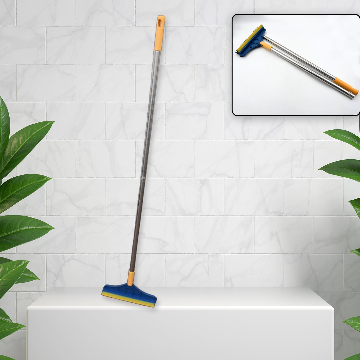 2 In 1 Cleaning Brush Long Handle Floor Brush Rotatable Cleaning Brush For Bathroom Kitchen 120 Degree Triangular Rotating Brush Head With Wiper - LootFaat