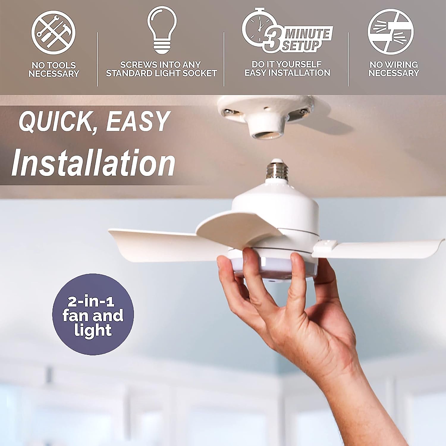 Socket Fan Light Original - Cool Light Led  Ceiling Fans With Lights And Remote Control Replacement For Lightbulb - Bedroom Kitchen Living Room1000 Lumens  5000 Kelvins Cool Leds (Remote Battery Not Included) - LootFaat