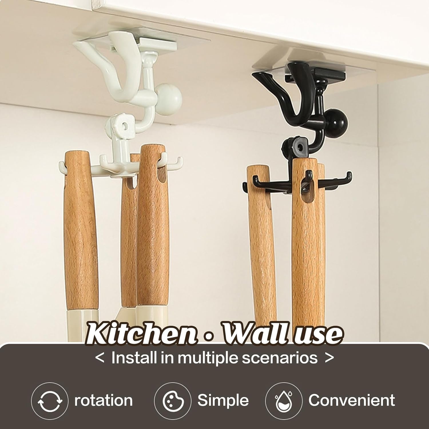 360 Degree Rotating Figure 6 Claw Kitchen Utensils Holder Hook Organizerkitchen Rack Non-punching And Trace Sticky Hook For Bathroom Door Wall White (1 Pc ) - LootFaat