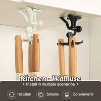 360 Degree Rotating Figure 6 Claw Kitchen Utensils Holder Hook Organizerkitchen Rack Non-punching And Trace Sticky Hook For Bathroom Door Wall White (1 Pc ) - LootFaat