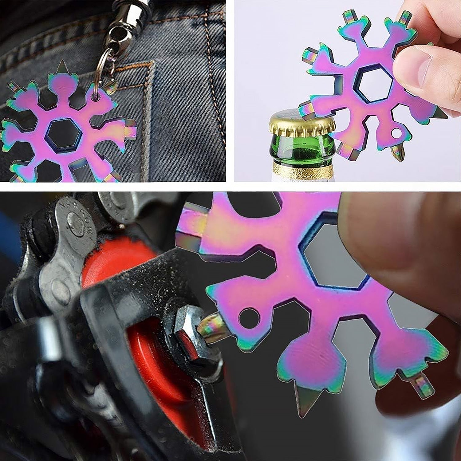 Durable  Portable 18 In 1 Snowflake Multi-tool Snowflake Bottle Opener Flat Phillips Screwdriver Kit Wrench - LootFaat