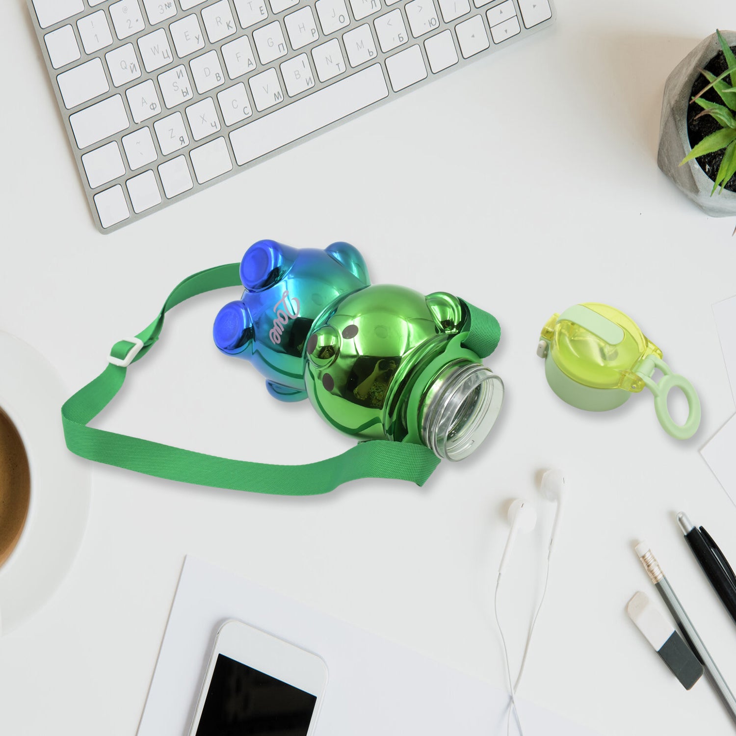 Cute Plastic Water Bottle Straw Bottle With With Adjustable Shoulder Strap And Stickers Portable Drinking Cup Water Bottle For Kids - LootFaat