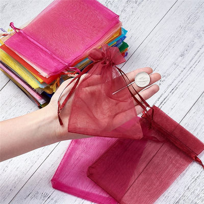Organza Gift Bags 50pcs - Small Mesh Drawstring Pouches for Wedding, Party Favors, Christmas