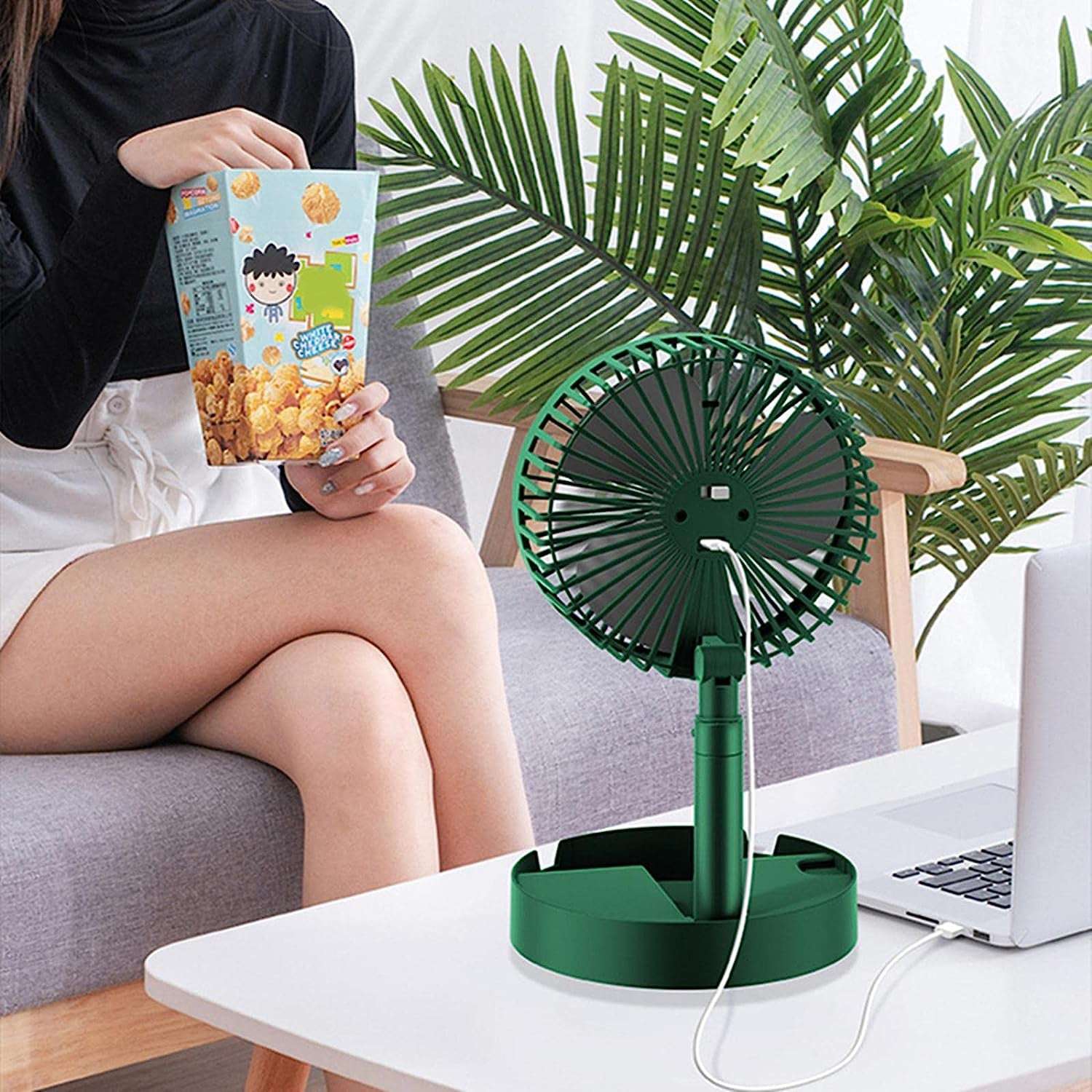 Telescopic Electric Desktop Fan Height Adjustable Foldable  Portable For Travelcarry  Silent Table Top Personal Fan For Bedside Office Table (Battery Not Include) - LootFaat