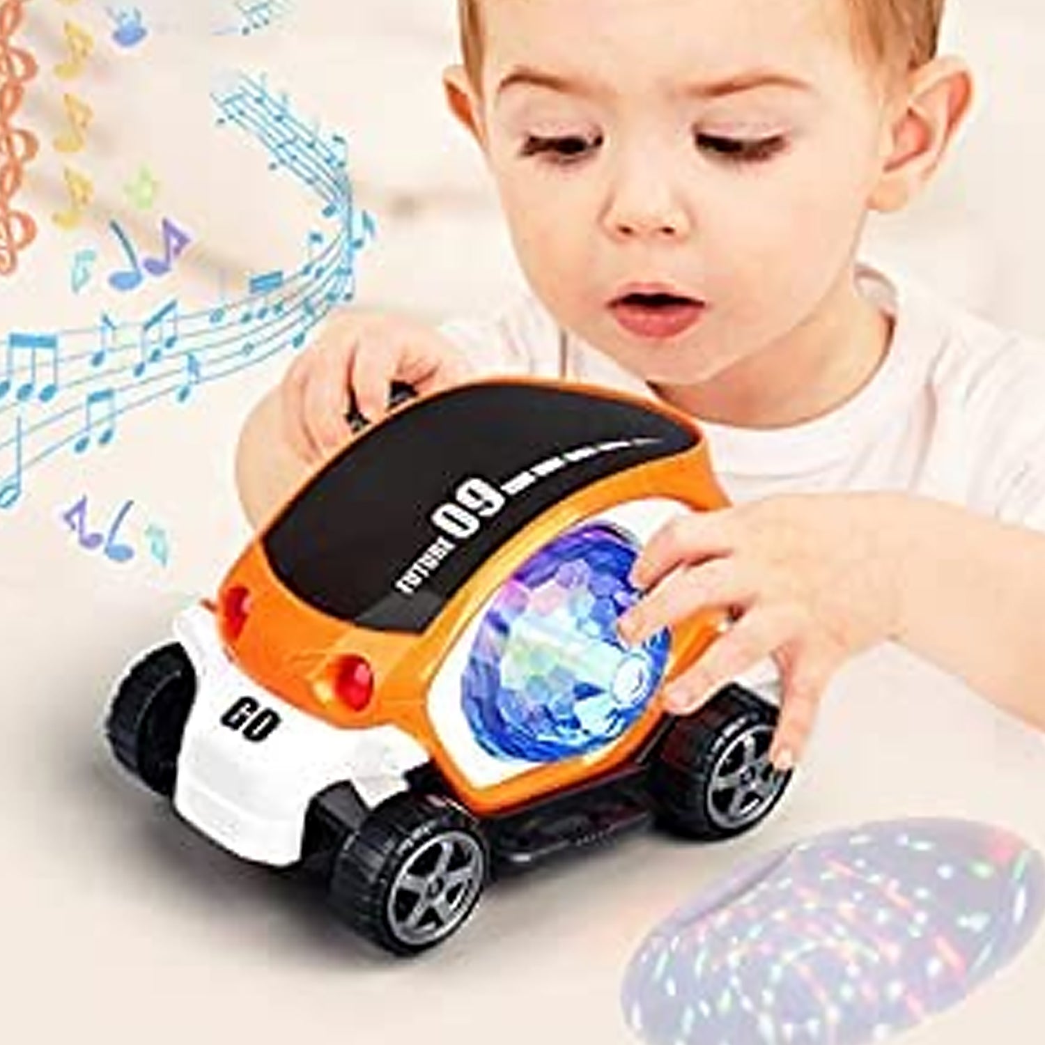 Plastic 360 Degree Rotating Stunt Car Toy For Kids - Bump And Go Action With 4d Lights And Music Plastic Mini Car With Disco Ball (1 Pc  Battery Not Included) - LootFaat