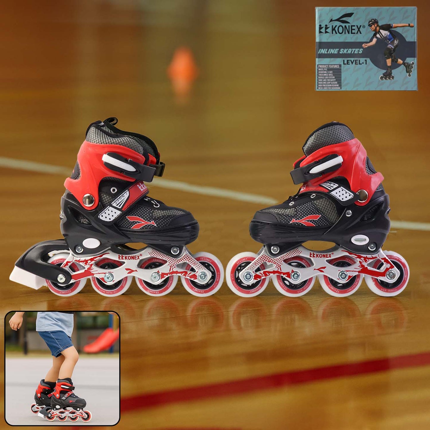 Professional Adjustable Inline Skates (Medium) - PU Wheels, Aluminum Frame & Triple Safety Closure for Kids & Adults