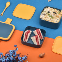 Blue Double-layer Portable Lunch Box Stackable With Carrying Handle And Spoon Lunch Box - LootFaat