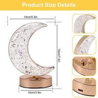 Crystal Table Lamp  Moon Shape Touch Control Lamp With 3 Color  Metal Bedside Lamp For Kids Bedroom Romantic Desktop Nightstand  Stepless Dimming Usb Charging Touch Night Light - LootFaat