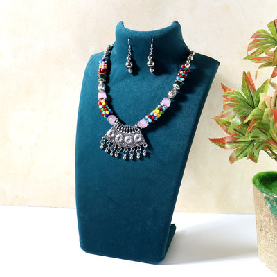 Premium Multicolor Beaded Oxidised Necklace (1 Pc Set) - second image