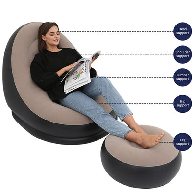 Inflatable Sofa Lounge Chair Ottoman Blow Up Chaise Lounge Air Sofa Indoor Flocking Leisure Couch For Home Office Rest Inflated Recliners Portable Deck Chair For Outdoor Travel Camping Picnic. - second image