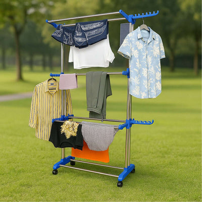 Foldable Stainless Steel Clothes Drying Rack with Wheels - second image