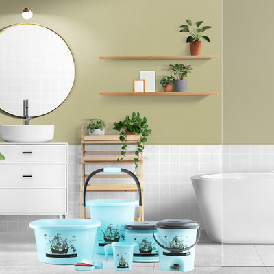 Plastic Bathroom Accessories Set 6 Pcs Bath Set Bathroom Bucket With Dustbin Mug Stool Soap Casetub