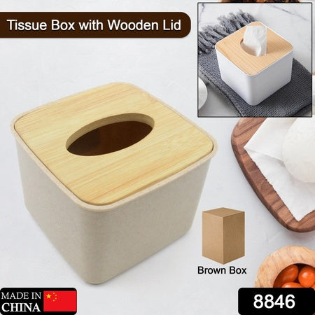 8846 Tissue Box Desktop Stand Bamboo Tissue Cover Box Rectangular Paper Towel Holder Removable Tissue Dispenser For Bathroom Vanity Countertop Bedroom Car Holder Paper Towels Dispenser (1 Pc )
