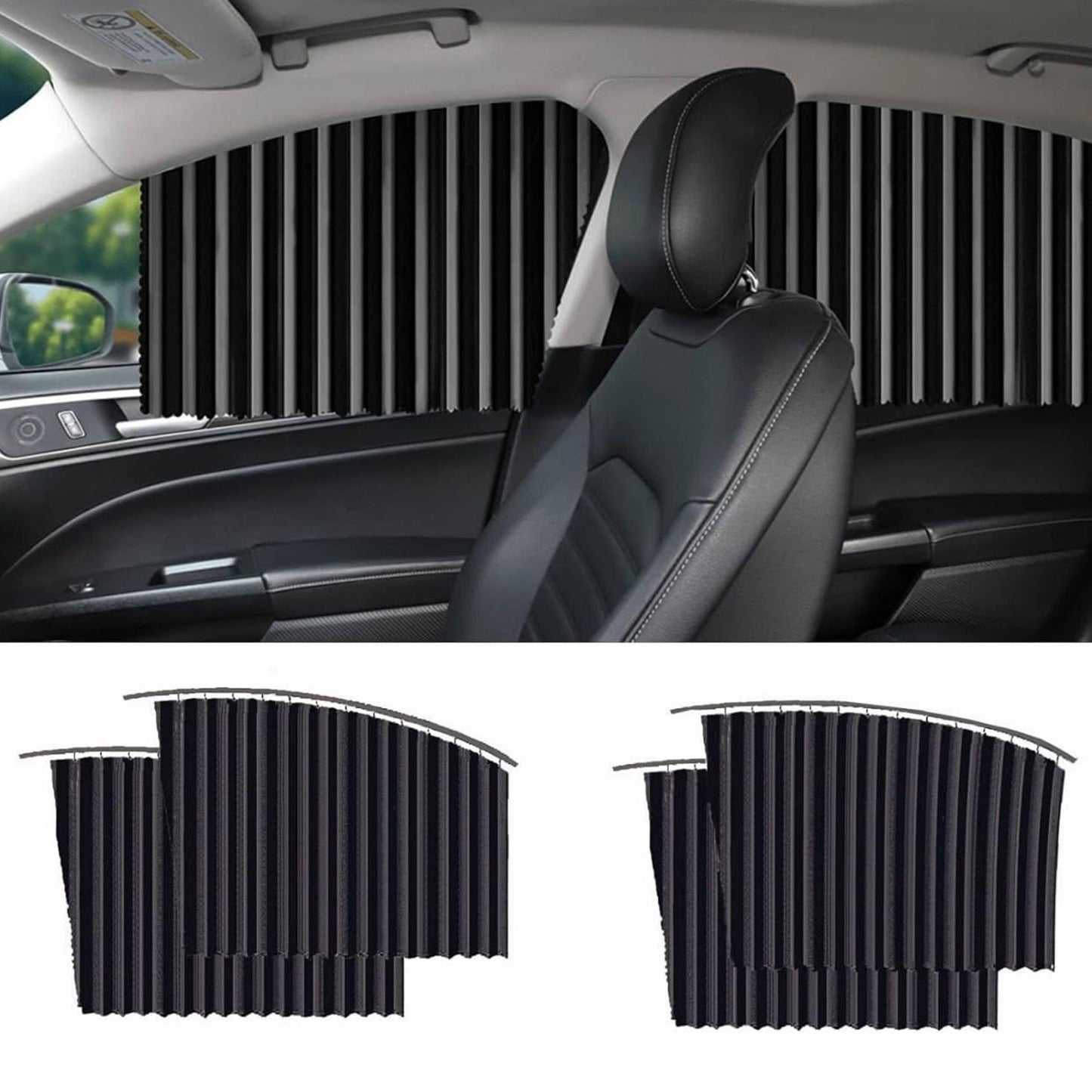 Car Window Curtains - Sun Shade Heat Protection - 4 Pcs Set