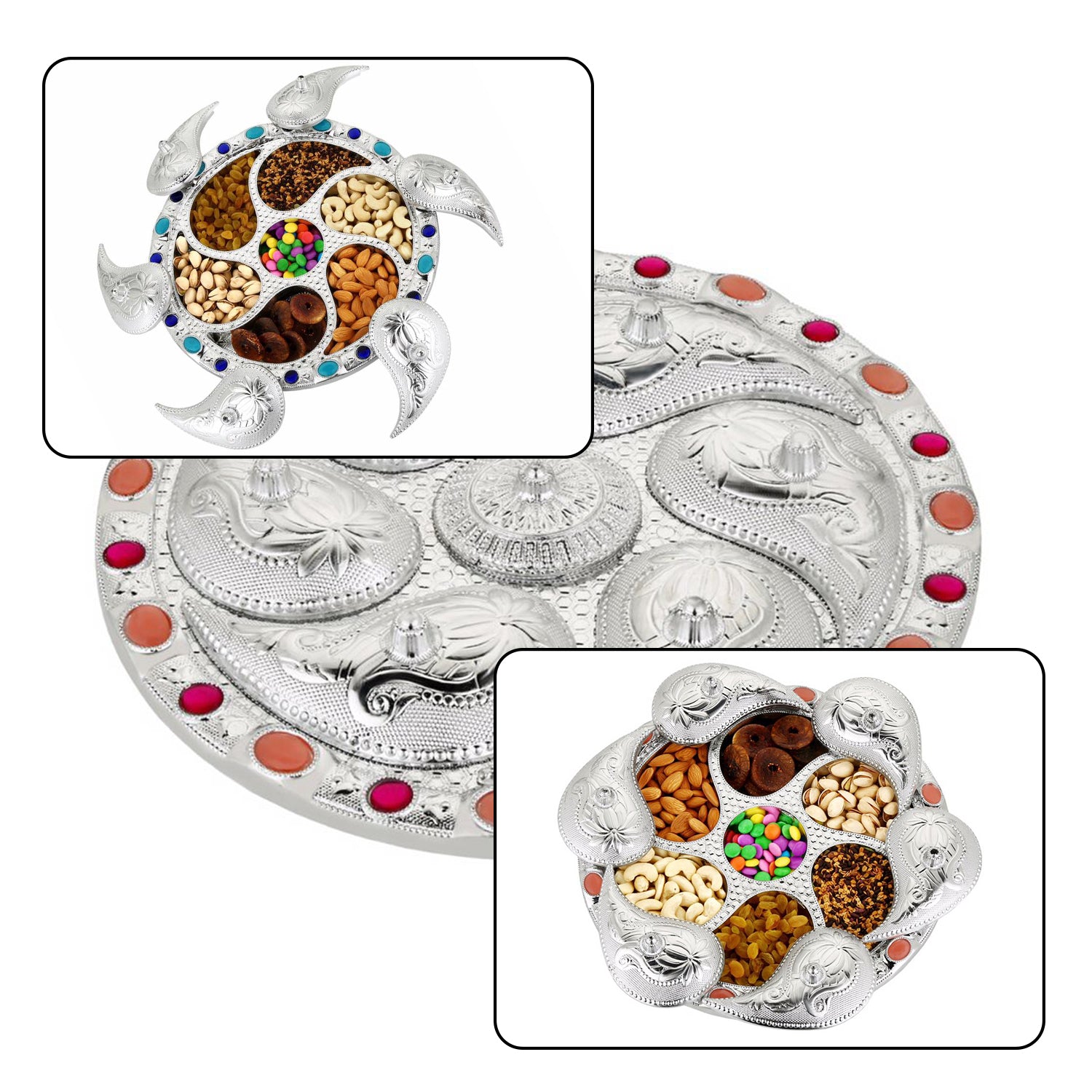 Multipurpose 7 Compartment Dry Fruit Serving Rotating Tray  Candy Chocolate Snacks Storage Box Masala Box - LootFaat