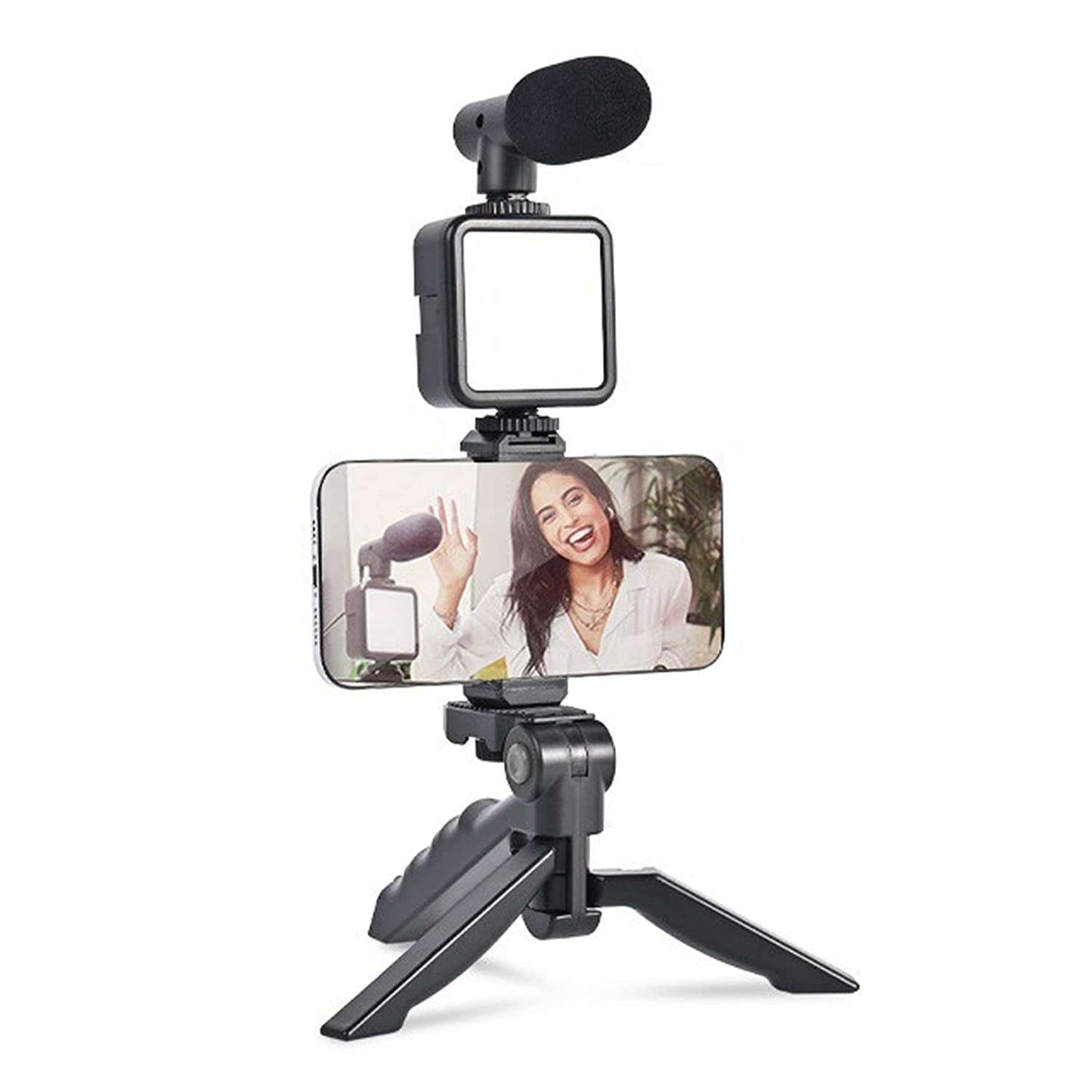 Vlogging Kit For Video Making With Mic Mini Tripod Stand Led Light  Phone Holder Clip For Making Videos - LootFaat
