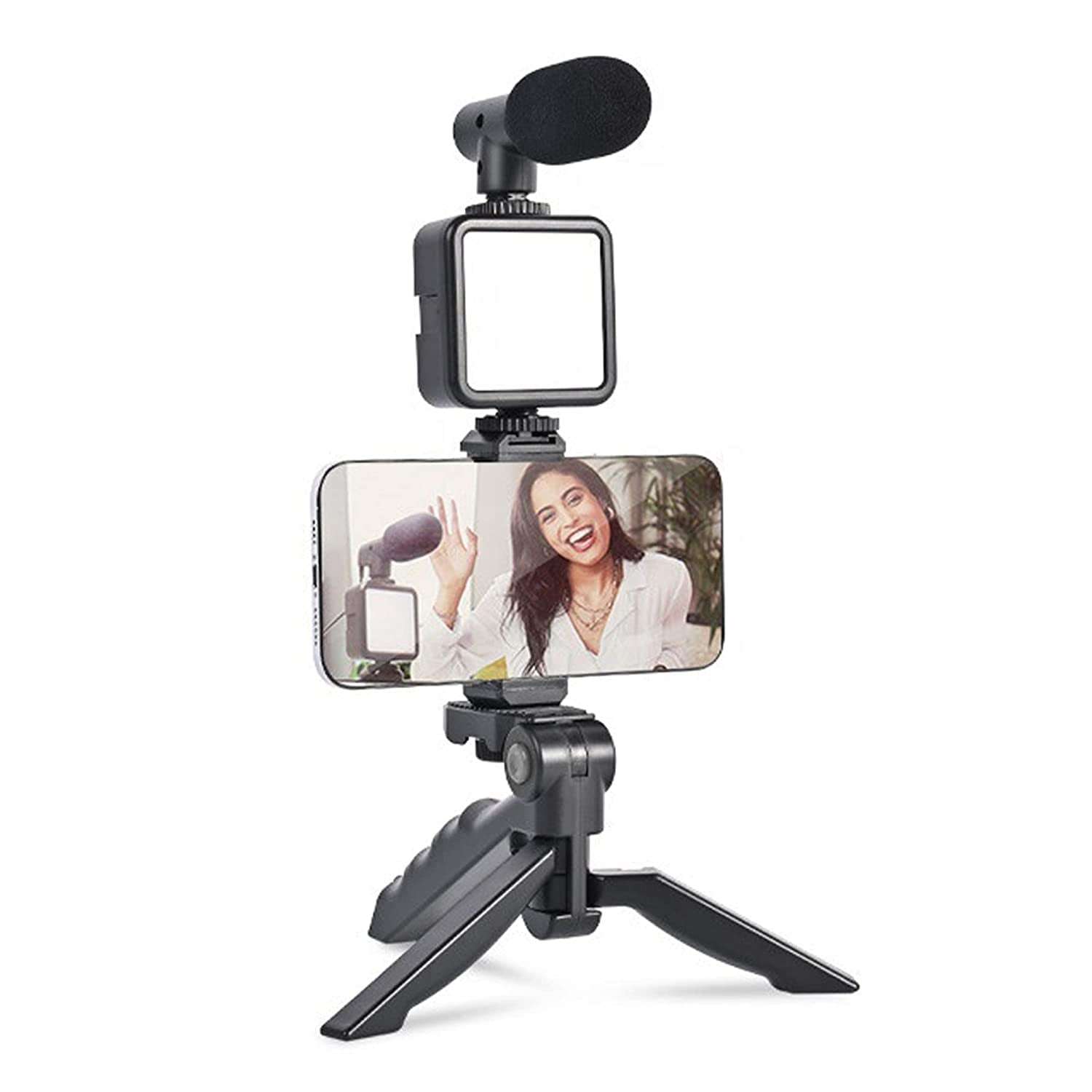 Vlogging Kit For Video Making With Mic Mini Tripod Stand Led Light  Phone Holder Clip For Making Videos - LootFaat