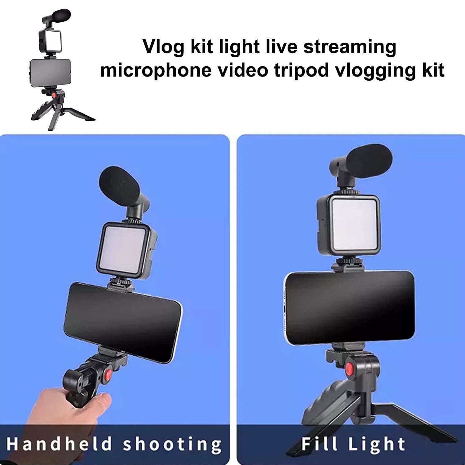 Vlogging Kit For Video Making With Mic Mini Tripod Stand Led Light  Phone Holder Clip For Making Videos - LootFaat