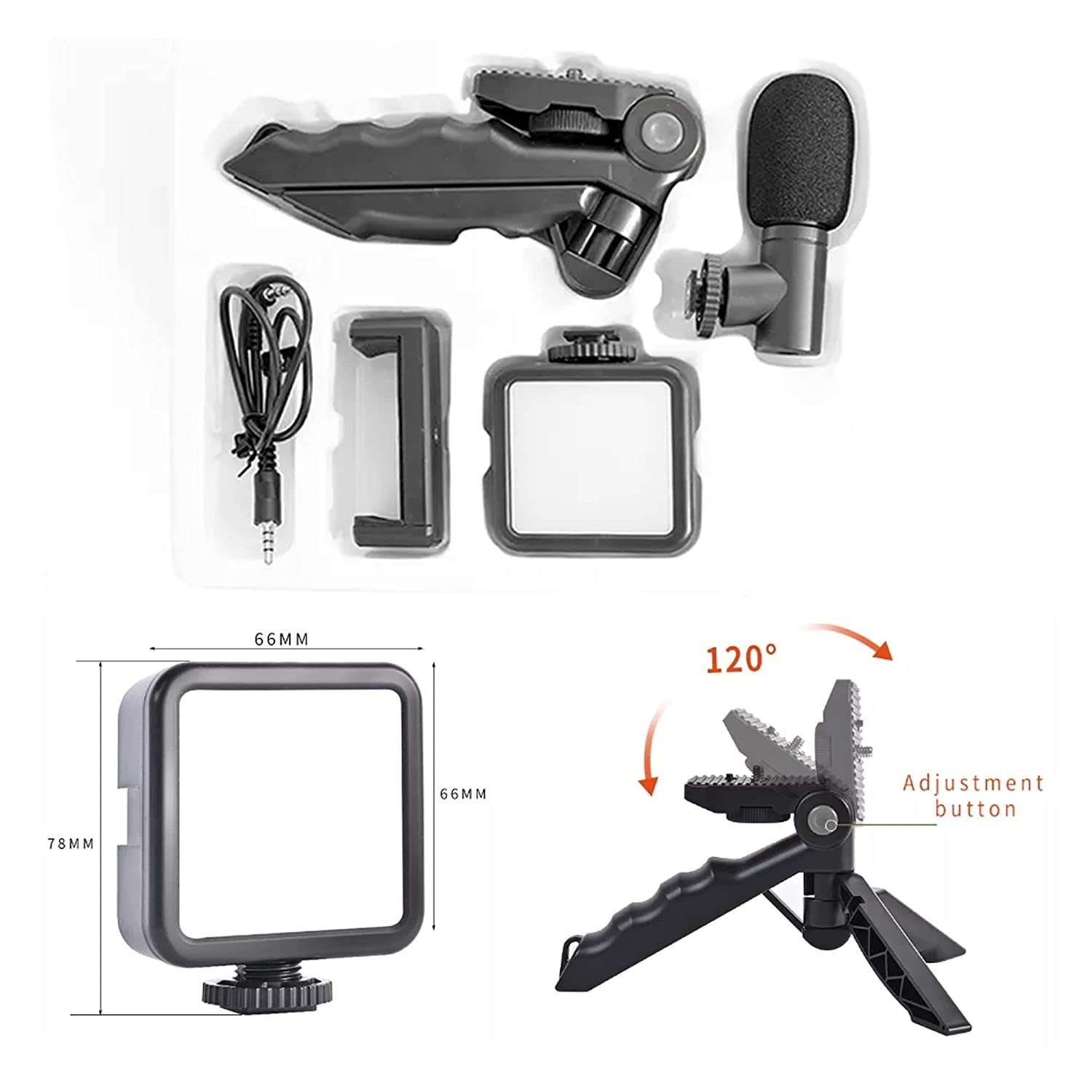Vlogging Kit For Video Making With Mic Mini Tripod Stand Led Light  Phone Holder Clip For Making Videos - LootFaat