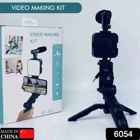 Vlogging Kit For Video Making With Mic Mini Tripod Stand Led Light  Phone Holder Clip For Making Videos - LootFaat