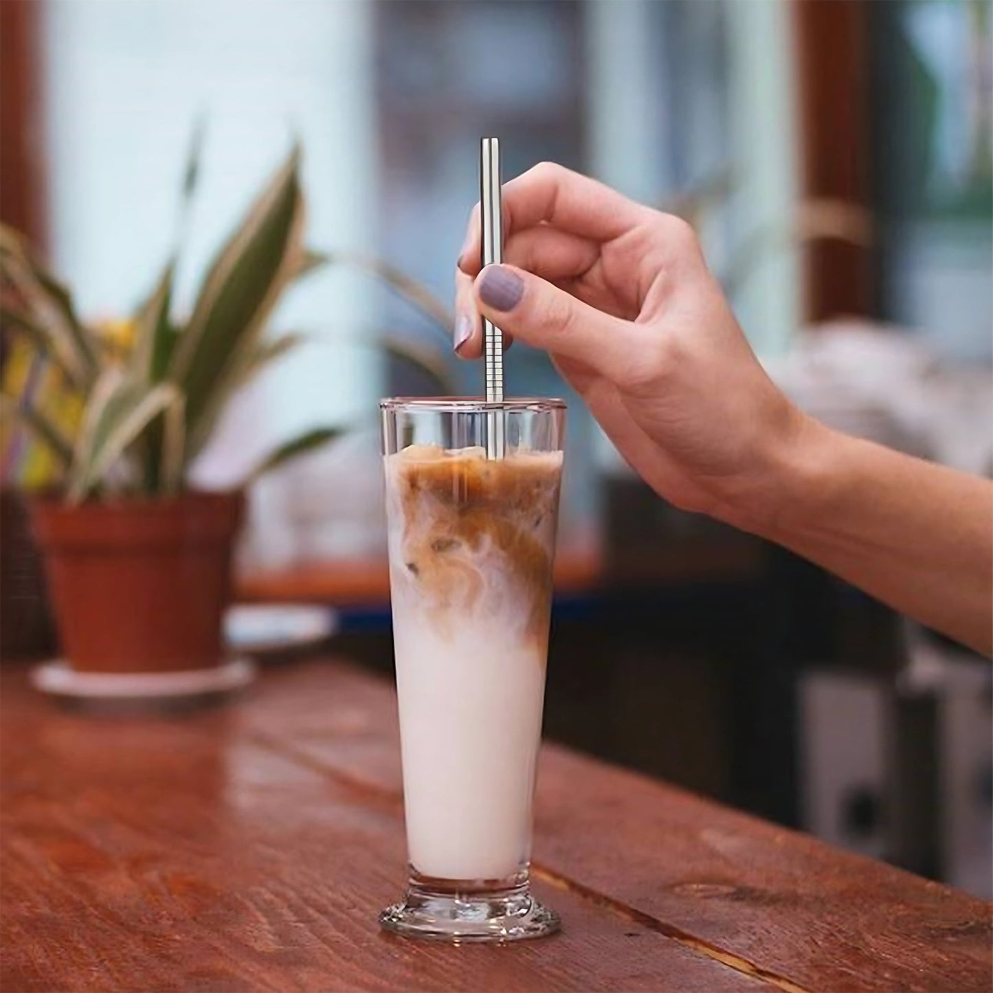 579 Set Of 4 Stainless Steel Straws  Brush (2 Straight Straws 2 Bent Straws 1 Brush)