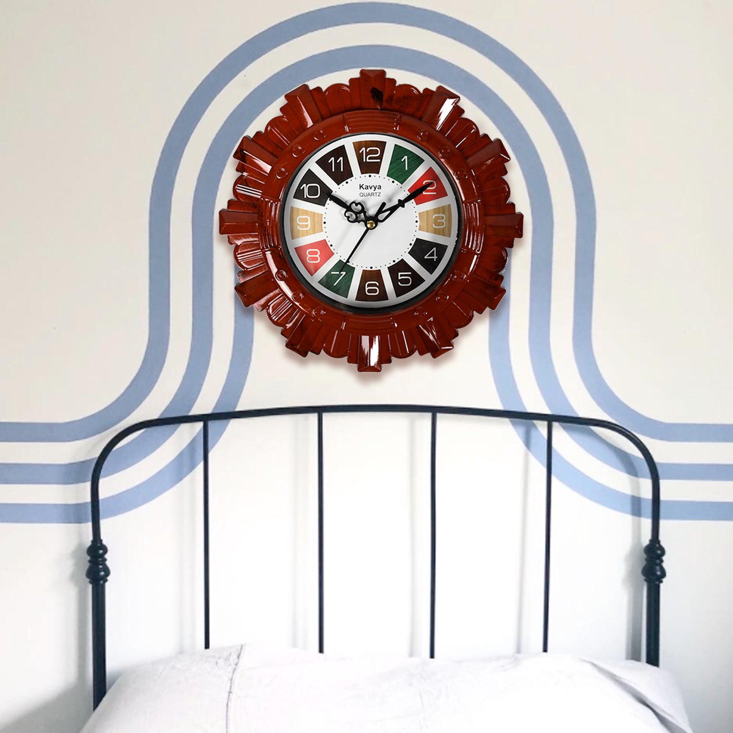 Wooden Look Designer Wall Clock Plastic Decorative Latest Wall Clock Battery Operated Round Easy To Read For Roomhomekitchenbedroomofficeschool - LootFaat