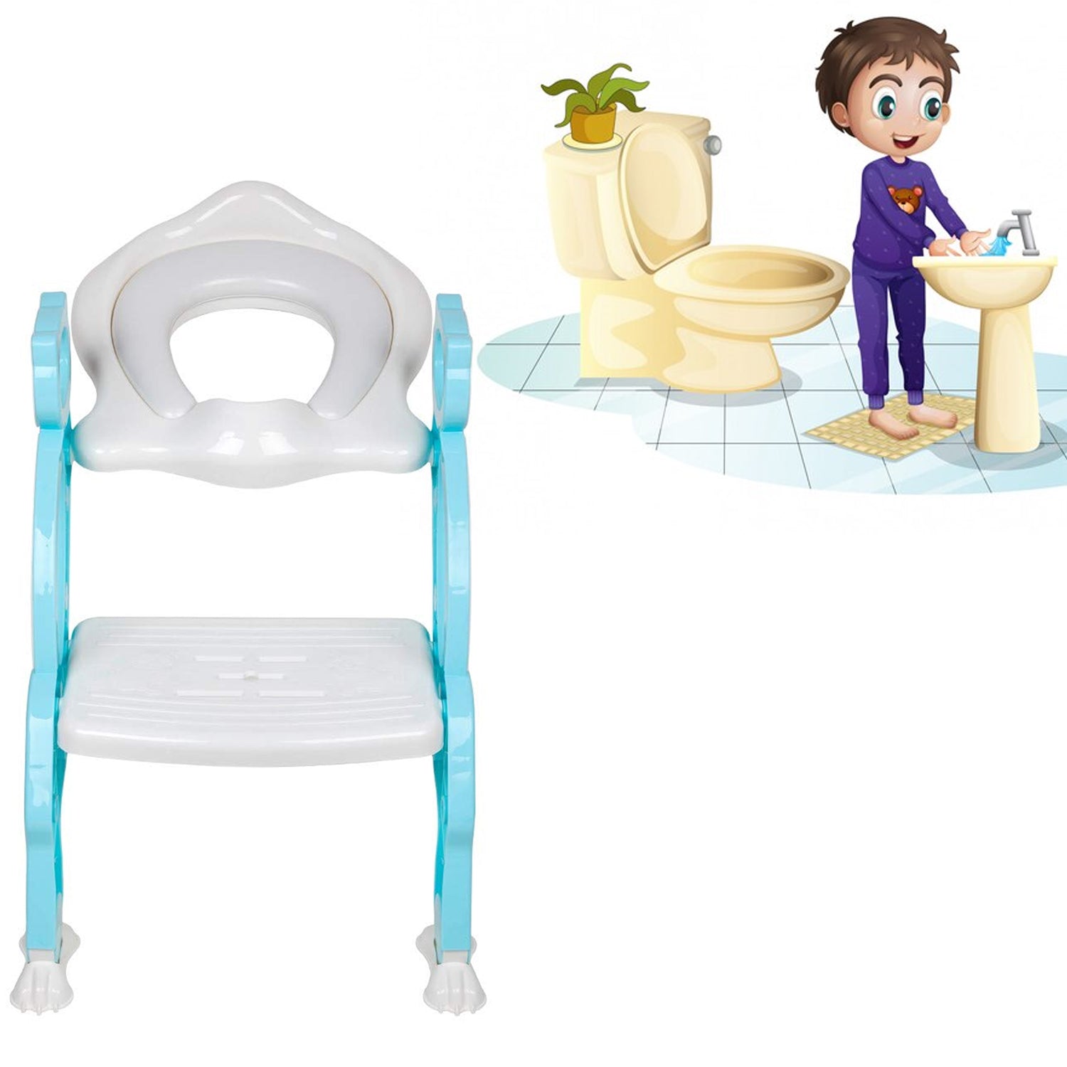 2 In 1 Potty Training Toilet Seat With Step Stool Ladder For Boy And Girl Baby Toddler Kid Childrens Toilet Training Seat Chair With Soft Padded Seat And Sturdy Non-slip Wide Step Make Potty Easier For Your Kids (Multi-color) - LootFaat