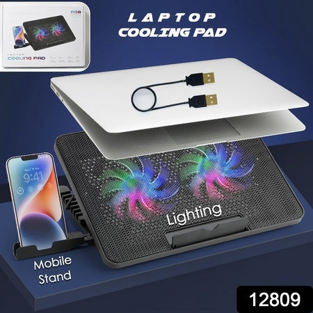 Laptop Cooling Pad with 2 Quiet LED Fans, Dual USB Ports, 7 Adjustable Heights