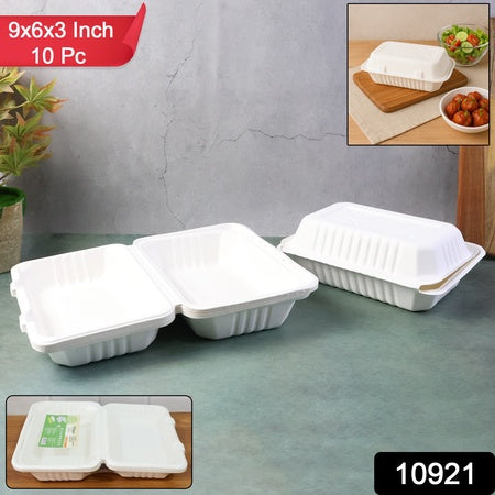 Fresheeclamshell Takeaway Compostable Bagasse Food Box 9x6x3 Inch  10 Pcs Pack
