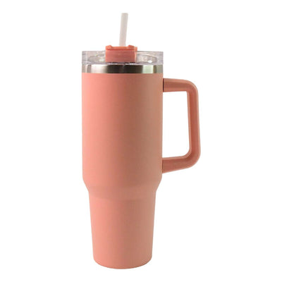 Peach 1200ml Insulated Travel Mug with Handle & Straw - second image