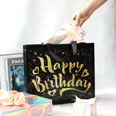 Birthday Gift Bag With Gold Shiny Stars Reusable Party Gift Bags (1 Pc) - second image