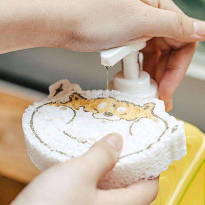 Compressed Wood Pulp Sponge. Creative Cartoon Design Scouring Pad Dishwashing Absorbing Pad. Kitchen Cleaning Tool. - second image
