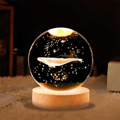 3D Crystal Ball Fish Lamp - Night Light with Wooden Base