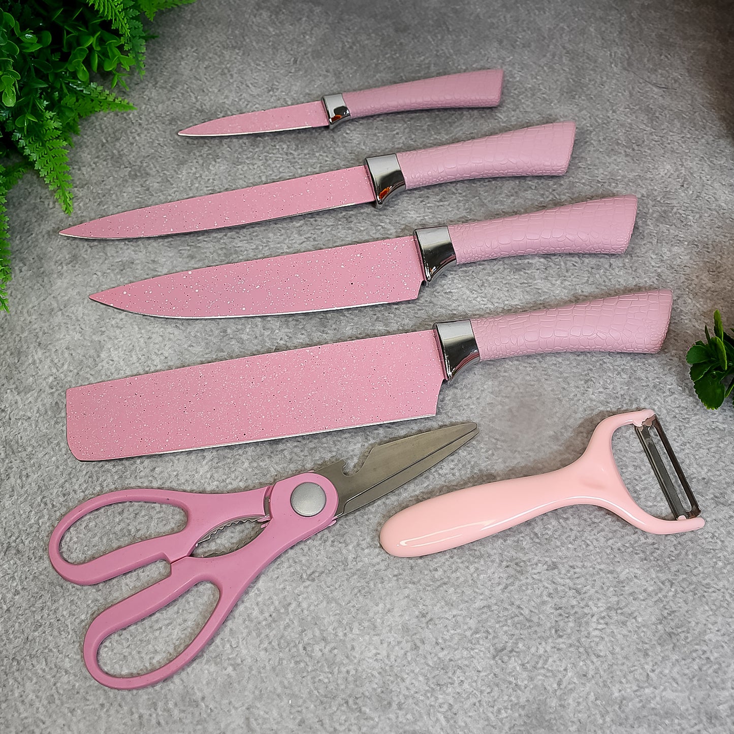 Stainless Steel Non Stick Ceramic Coating 6 Pcs Chef Kitchen Knife Set With Scissor  Peeler - LootFaat