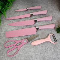 Stainless Steel Non Stick Ceramic Coating 6 Pcs Chef Kitchen Knife Set With Scissor  Peeler - LootFaat
