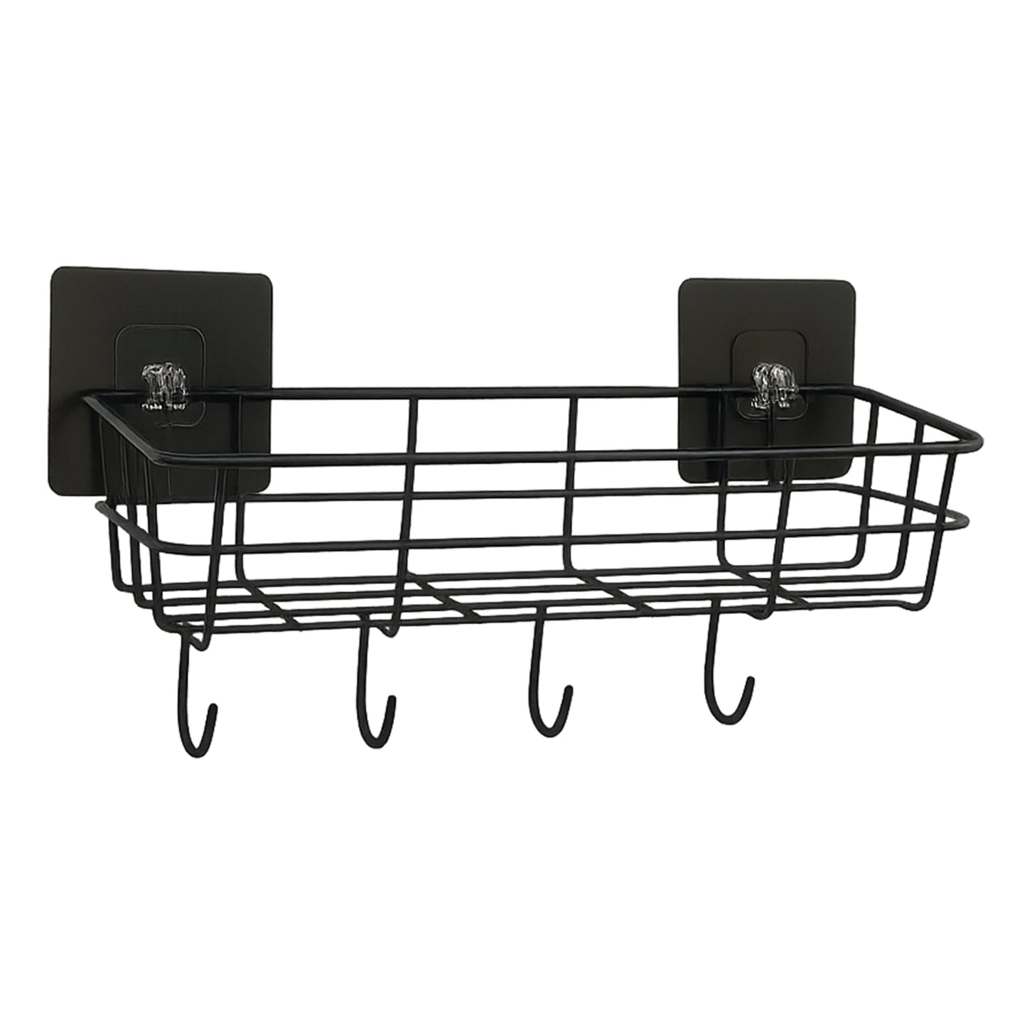 Heavy-duty Self-adhesive Wall Storage Baskets With Hooks (Pack Of 2)