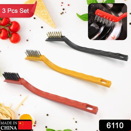 3pc  Mini Wire Brush Set Brass Nylon Stainless Steel Bristles Household Cleaning Brush For Gas Stove Smoke Machine Tool Burner Tiles Tap Rust Removal Welding Slag Dirt  Paint Scrubbing (3 Pcs Set) - LootFaat
