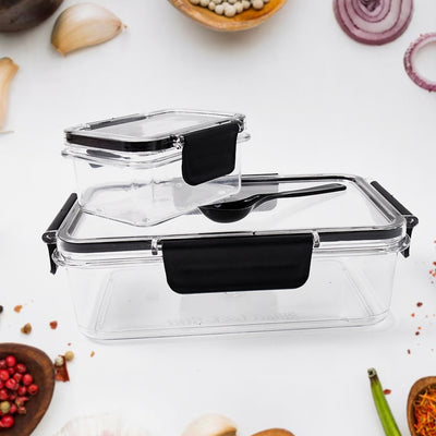 Plastic Kitchen Storage Container Big 800 Ml  Small 250 Ml With Air Seal Lock Lid  Spoon - second image